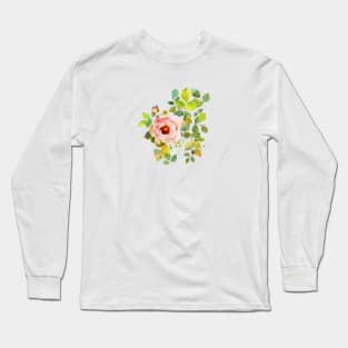 SINGLE CLIMBING ROSE WITH BUD WATERCOLOR FLOWERS Long Sleeve T-Shirt